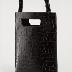 COS Glossy burgundy Croc-Effect Crossbody Bag